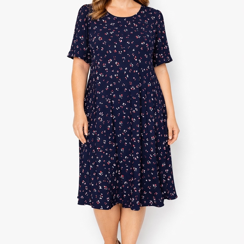Reformation Womens Midi Dress Empire Waist Navy Blue Floral Ditsy Print 14